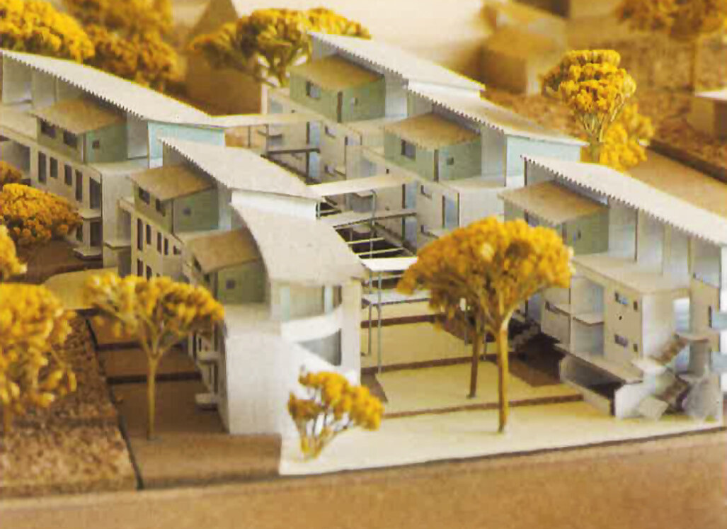 Architektinnenentwurf von 1994: Wohngebäude mit Grünflächen in der Eberstraße in Bergkamen.