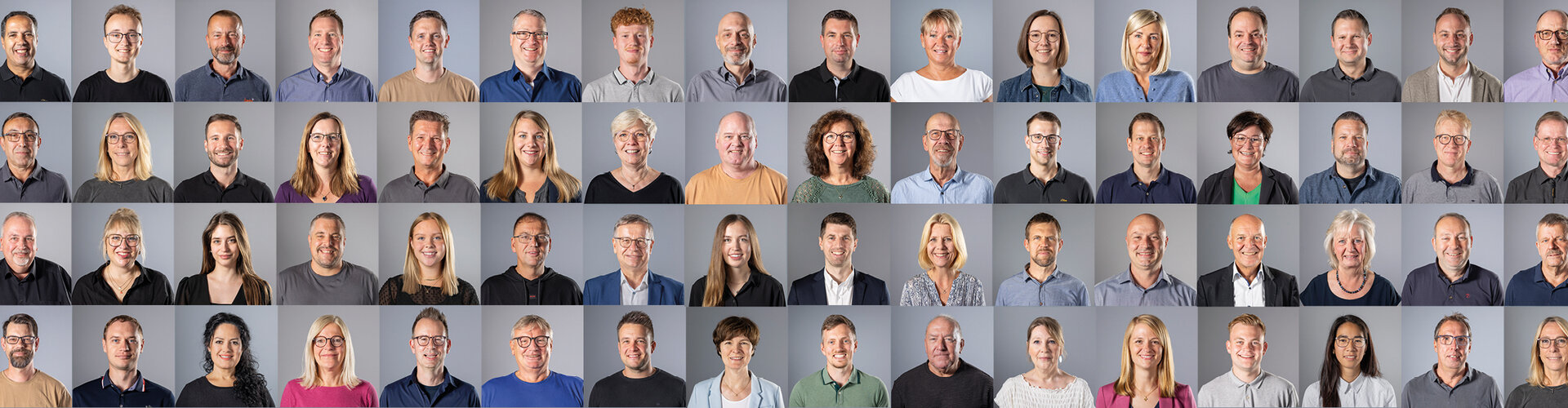 Fotocollage unseres Teams. Alle Personen lächeln in die Kamera.
